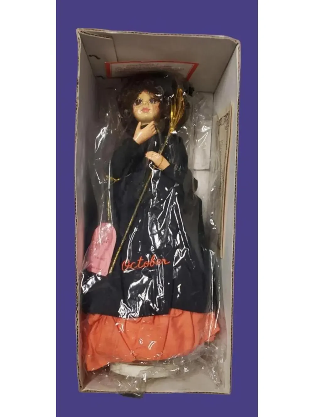 Vintage Halloween Brinn’s Musical Calendar Miss Doll, 1986 w/ Tags Music Box